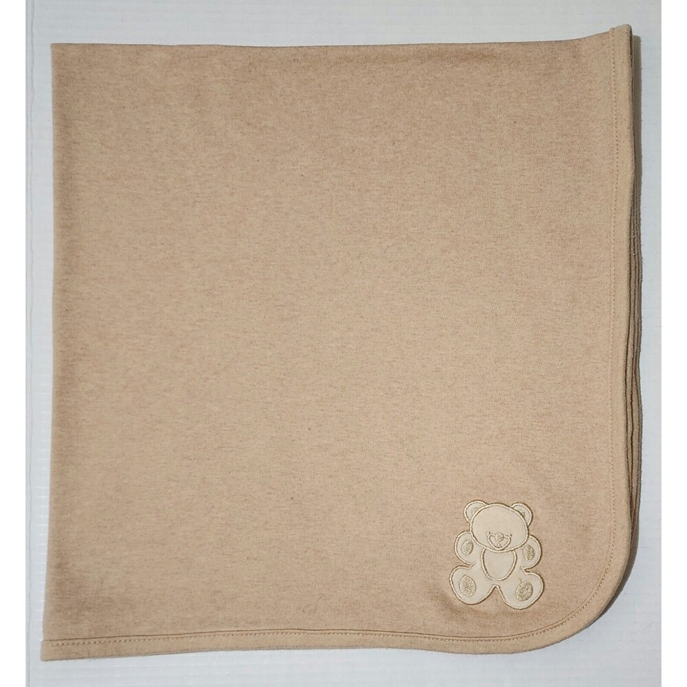"TL Care Organic Cotton Bear Applique Baby Blanket American Baby Company EUC